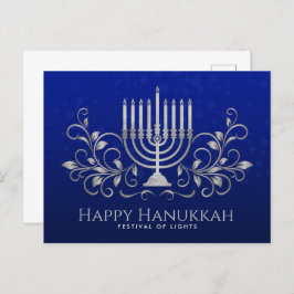 Silver Menorah Swirl Ornament Happy Hanukkah Briefkaart