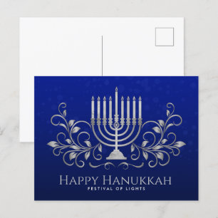 Silver Menorah Swirl Ornament Happy Hanukkah Briefkaart