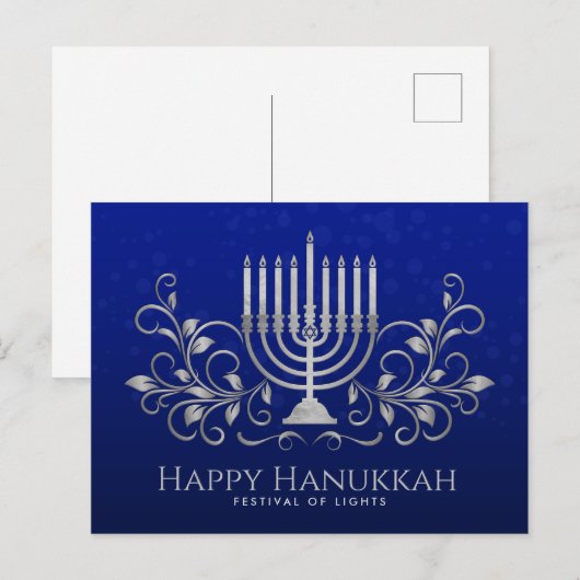 Silver Menorah Swirl Ornament Happy Hanukkah Briefkaart (Voorkant / Achterkant)