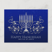 Silver Menorah Swirl Ornament Happy Hanukkah Briefkaart (Voorkant)
