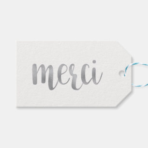 Silver "merci" gunsttags, folie, horizontaal cadeaulabel
