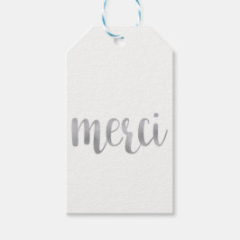 Silver "merci" gunsttags, folie, verticaal cadeaulabel