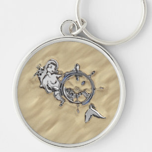 Silver Mermaid in het zand Decor Sleutelhanger
