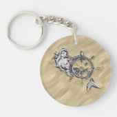 Silver Mermaid in het zand Decor Sleutelhanger (Voorkant)