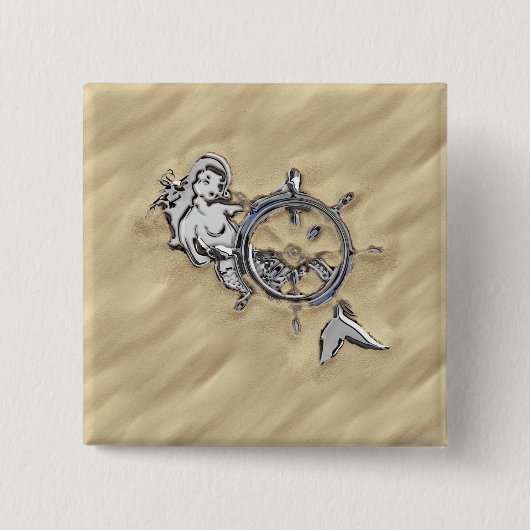 Silver Mermaid in het zand Decor Vierkante Button 5,1 Cm (Voorkant)