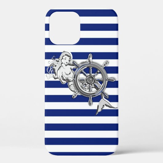 Silver Mermaid op Nautical Stripes Case-Mate iPhone Case (Achterkant)