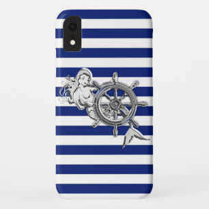 Silver Mermaid op Nautical Stripes iPhone XR Hoesje