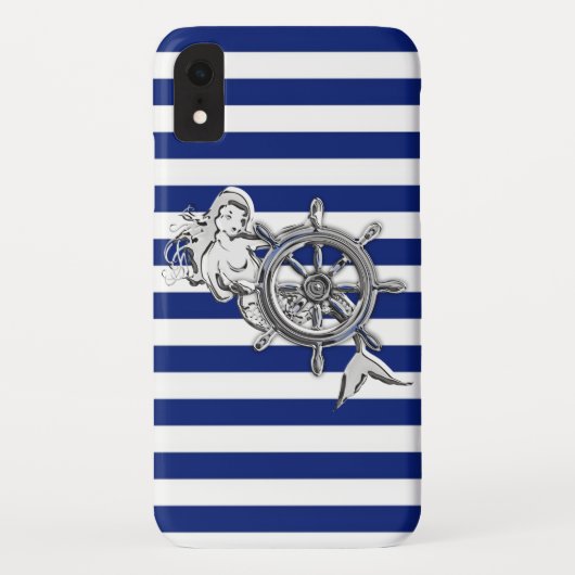 Silver Mermaid op Nautical Stripes Case-Mate iPhone Case (Achterkant)