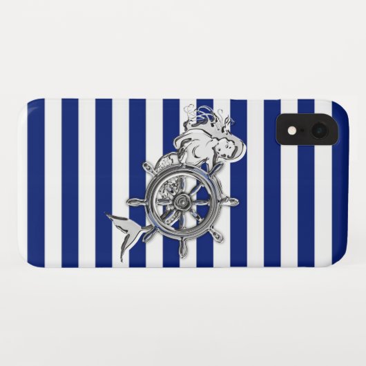 Silver Mermaid op Nautical Stripes Case-Mate iPhone Case (Achterkant (horizontaal))