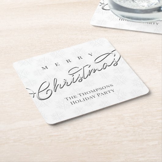 Silver Merry Christmas Script Custom Kartonnen Onderzetters (Schuin)