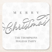 Silver Merry Christmas Script Custom Kartonnen Onderzetters (Voorkant)