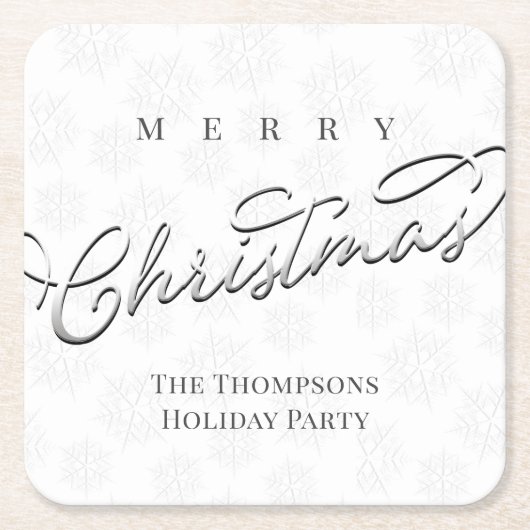 Silver Merry Christmas Script Custom Kartonnen Onderzetters (Voorkant)
