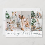 Silver Merry-kerstfotokaart Vijf Afbeeldingen Feestdagenkaart<br><div class="desc">Gebruik onze zilvergouden folie "Vrolijk kerstfeest" foto kerstkaarten met vijf afbeeldingen en om uw vrienden en familie een vrolijk kerstfeest te wensen. BONUS: De gepatenteerde backer kan worden veranderd in een ander patroon en een andere kleur. Ga naar het gedeelte "Deze Sjabloon personaliseren" en klik onderaan op "Klik om verder...</div>