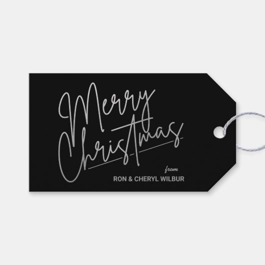 Silver Merry-kerstluxe zwart Cadeaulabel (Voorkant (Horizontaal))