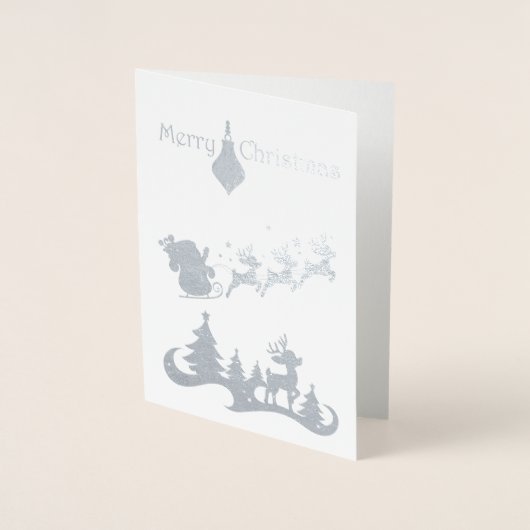 Silver Merry KerstSanta Sleigh Folie Kaarten (Voorkant)