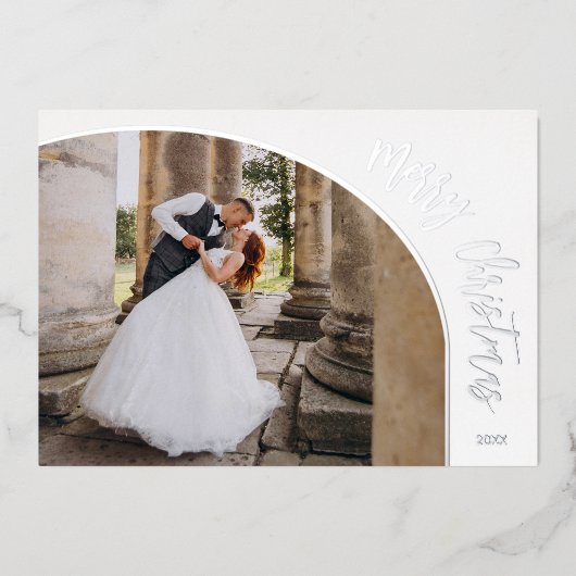 Silver Merry-kerstscript Folie Feestdagenkaart (Voorkant)