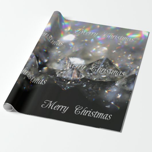 Silver Merry kersttekst Shiny Diamonds Black Cadeaupapier (Uitgerold)