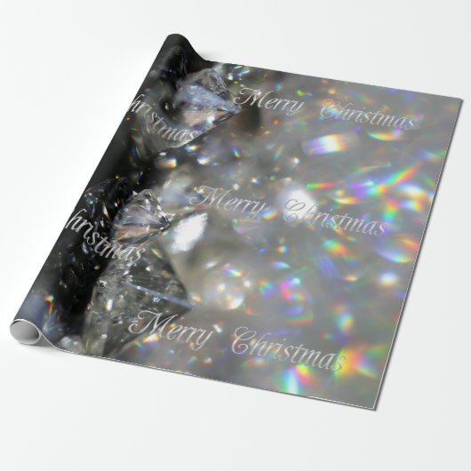 Silver Merry kersttekst Shiny Diamonds Black Cadeaupapier (Uitgerold)