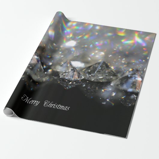 Silver Merry kersttekst Shiny Diamonds Black Cadeaupapier (Uitgerold)