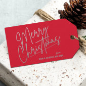 Silver Merry-Labels met rode kerstcadeaus Cadeaulabel