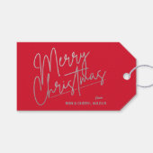 Silver Merry-Labels met rode kerstcadeaus Cadeaulabel (Voorkant (Horizontaal))