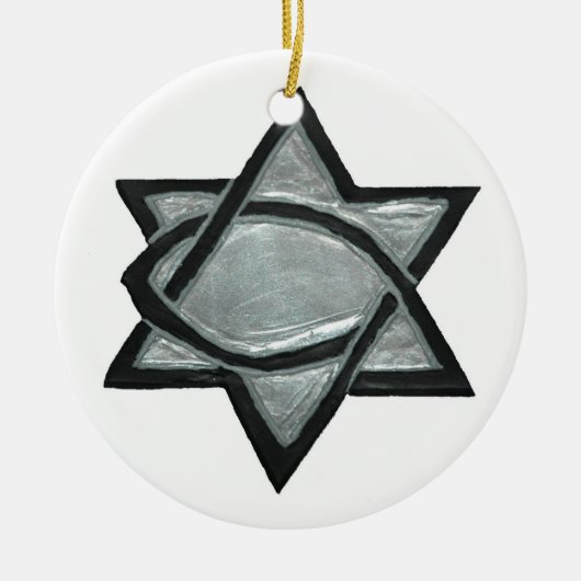 Silver Messianic Star Keramisch Ornament (Voorkant)