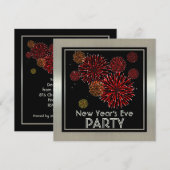 Silver met Red Fireworks New Years Party Kaart (Voorkant / Achterkant)