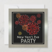 Silver met Red Fireworks New Years Party Kaart (Voorkant)