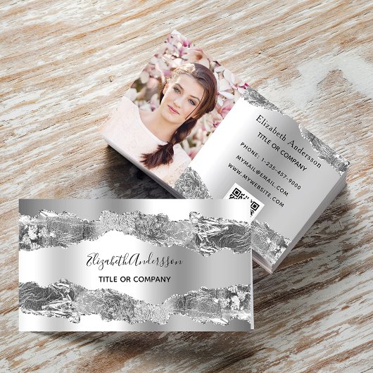 Silver metal agate marble QR code foto Visitekaartje