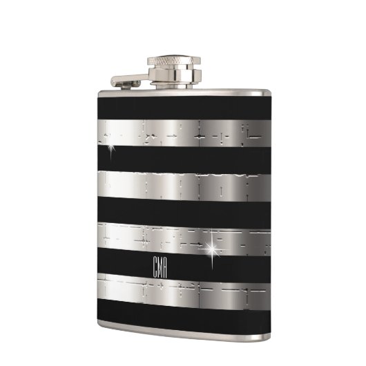Silver Metal & Black Stripe | DIY-monogram Heupfles (Links)