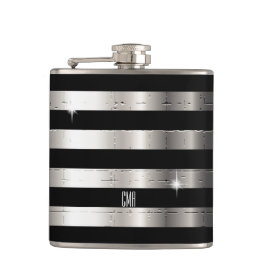 Silver Metal & Black Stripe | DIY-monogram Heupfles