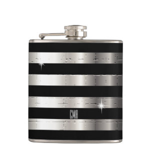 Silver Metal & Black Stripe   DIY-monogram Heupfles