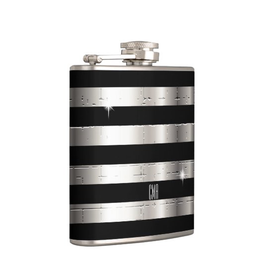 Silver Metal & Black Stripe | DIY-monogram Heupfles (Rechts)