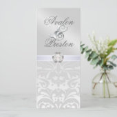 Silver Metal Diamond Damask Wedding Invitation Kaart (Staand voorkant)