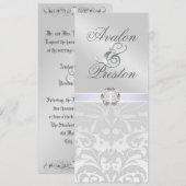 Silver Metal Diamond Damask Wedding Invitation Kaart (Voorkant / Achterkant)
