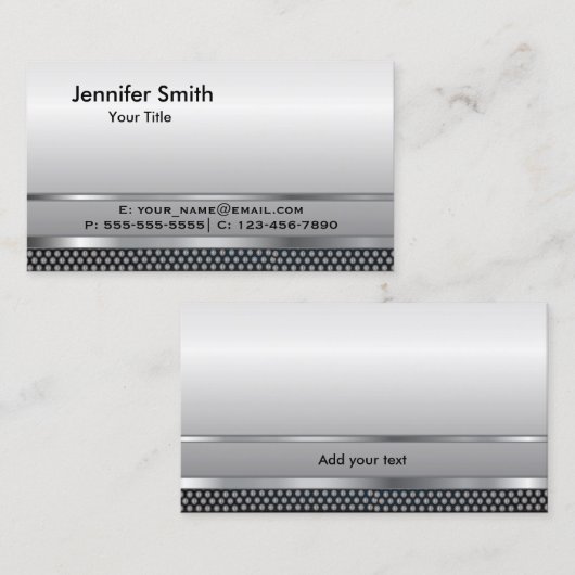 Silver Metal Elegant Sjabloon Visitekaartje (Voorkant / Achterkant)