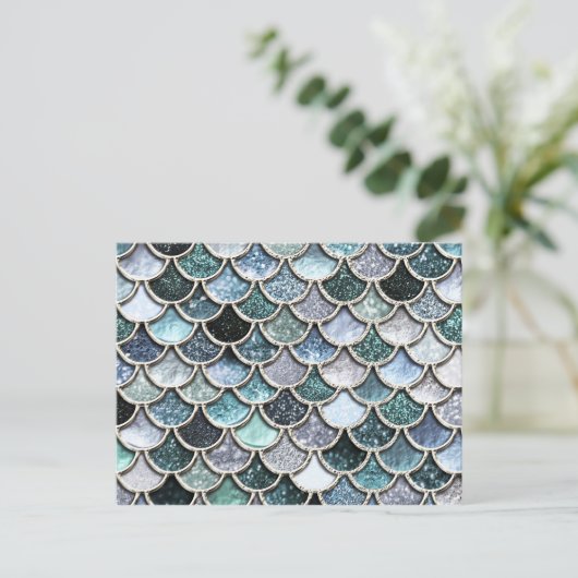 Silver Metal Foil Glitter Mermaidscales Scales Briefkaart (Staand voorkant)