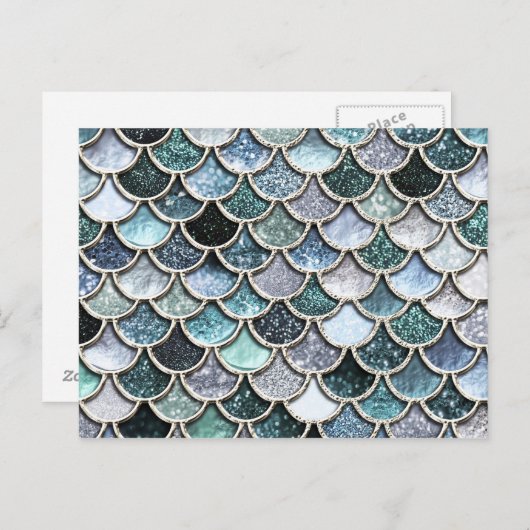Silver Metal Foil Glitter Mermaidscales Scales Briefkaart (Voorkant / Achterkant)