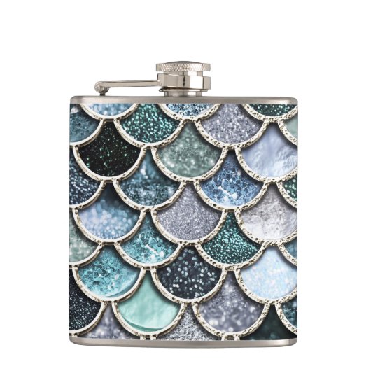 Silver Metal Foil Glitter Mermaidscales Scales Heupfles (Voorkant)