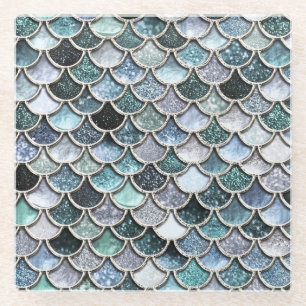 Silver Metal Folie Glitter Mermaidscales Scales Glazen Onderzetter