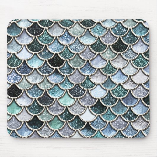 Silver Metal Folie Glitter Mermaidscales Scales Muismat (Voorkant)