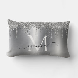 Silver Metal Glitter Drift Monogram Naam Kussen