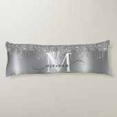 Silver Metal Glitter Drift Monogram Naam Lichaamskussen (Achterkant)