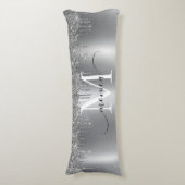 Silver Metal Glitter Drift Monogram Naam Lichaamskussen (Voorkant Verticaal)