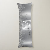 Silver Metal Glitter Drift Monogram Naam Lichaamskussen (Achterkant (Verticaal))