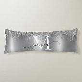 Silver Metal Glitter Drift Monogram Naam Lichaamskussen (Voorkant)