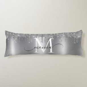 Silver Metal Glitter Drift Monogram Naam Lichaamskussen