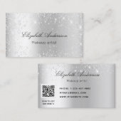 Silver metal glitter elegant QR-code Visitekaartje (Voorkant / Achterkant)