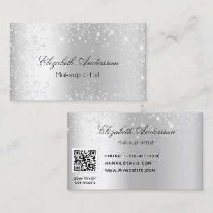 Silver metal glitter elegant QR-code Visitekaartje