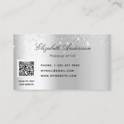 Silver metal glitter elegant QR-code Visitekaartje (Achterkant)